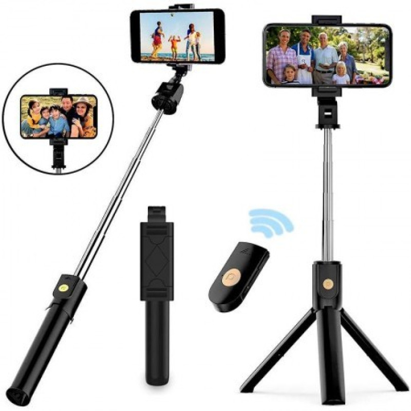 Bluetooth Remote Control Selfie Stick With Light (Black