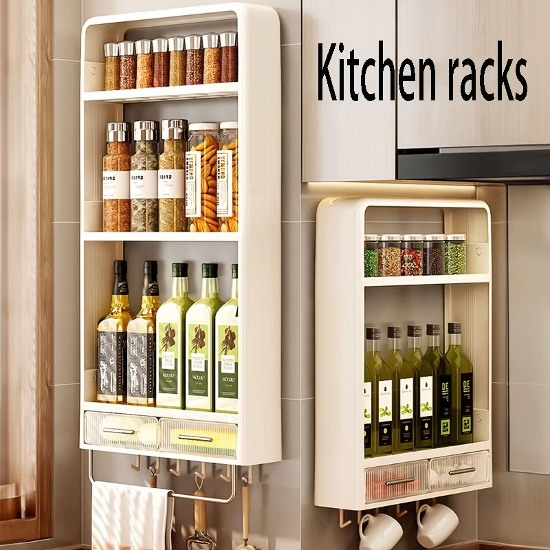 Kitchen Shelves Non-perforated Plastic Wall-mounted Multi-layer Spice Jars Ginger